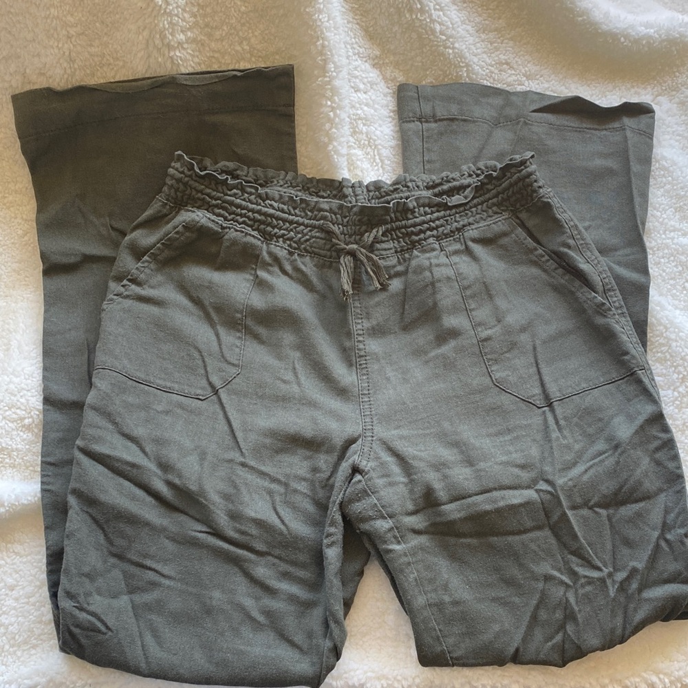 Dark Green Wide Leg Casual Pants
